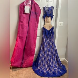 Gorgeous blue lace embellished gown.